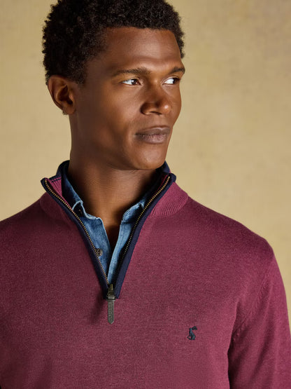 Joules Hillside Plum Quarter Zip Knitted Jumper