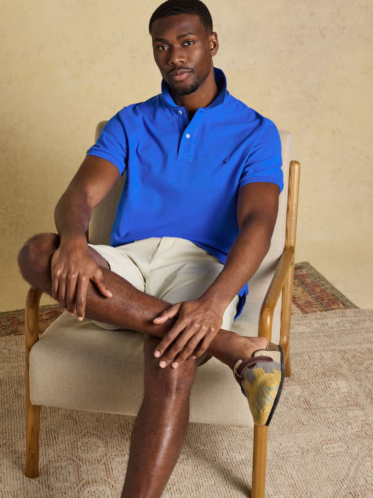 Joules Woody Bright Blue Short Sleeve Cotton Pique Polo Shirt