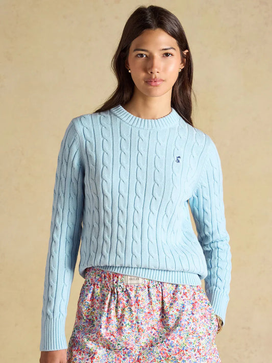 Joules Light Blue Classic Crew Neck Cotton Cable Knit Jumper