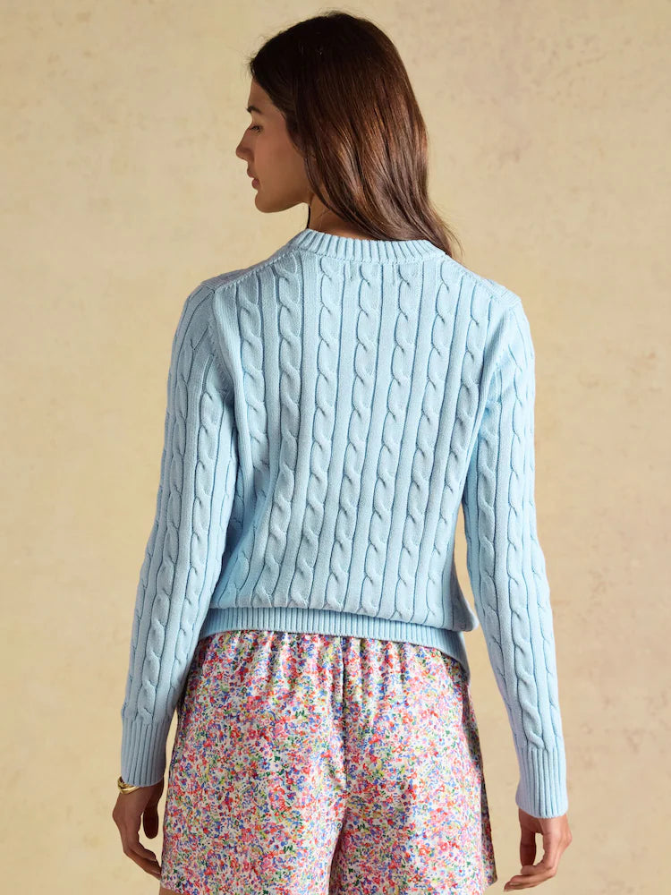 Joules Light Blue Classic Crew Neck Cotton Cable Knit Jumper