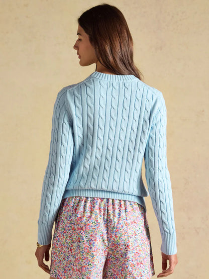 Joules Light Blue Classic Crew Neck Cotton Cable Knit Jumper