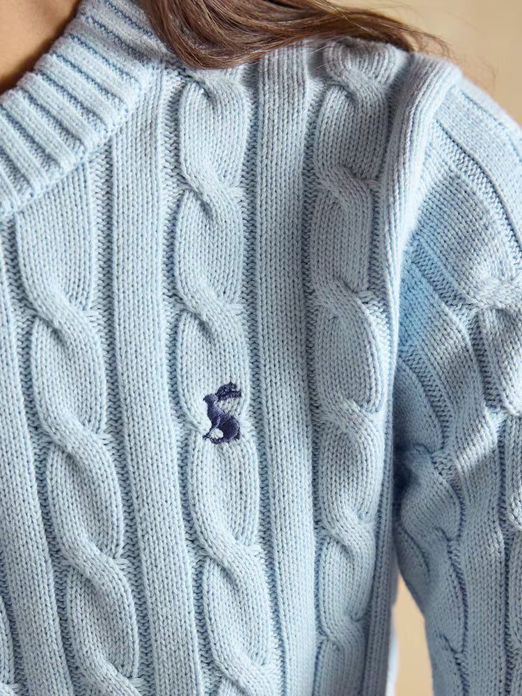 Joules Light Blue Classic Crew Neck Cotton Cable Knit Jumper