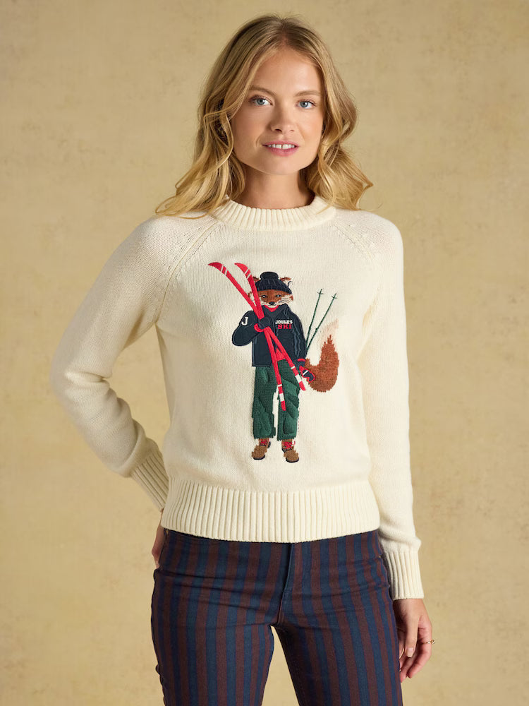 Joules Jonty Fox Skiing Cream Cotton Knitted Jumper