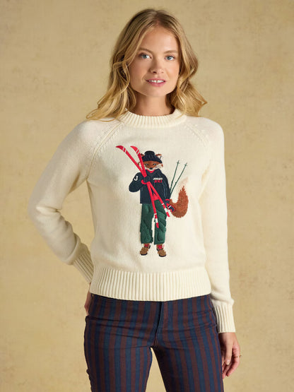 Joules Jonty Fox Skiing Cream Cotton Knitted Jumper