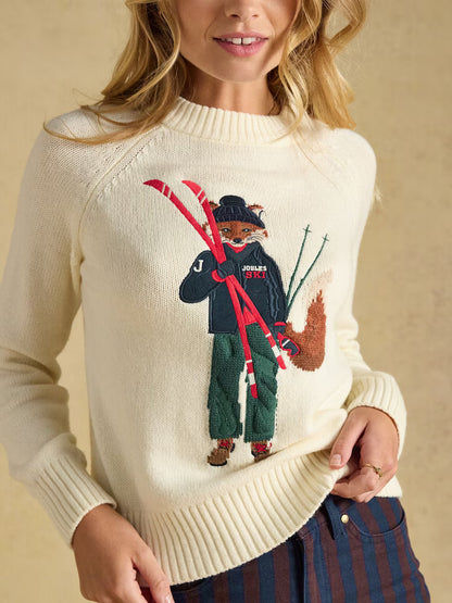 Joules Jonty Fox Skiing Cream Cotton Knitted Jumper