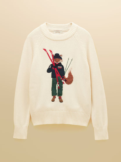 Joules Jonty Fox Skiing Cream Cotton Knitted Jumper