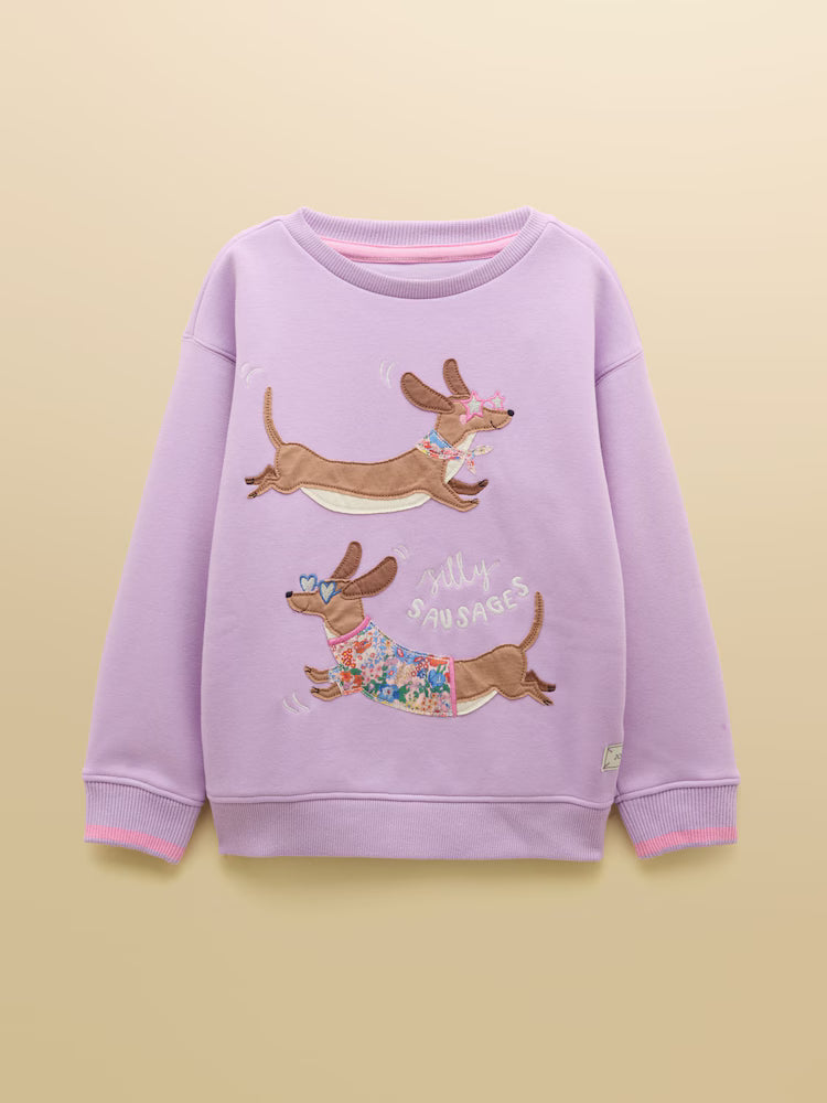 Joules Mackenzie Girls Lilac Purple Sweatshirt with Faux Fur Lining