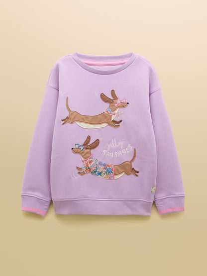 Joules Mackenzie Girls Lilac Purple Sweatshirt with Faux Fur Lining