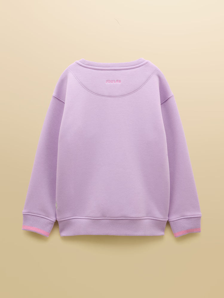 Joules Mackenzie Girls Lilac Purple Sweatshirt with Faux Fur Lining