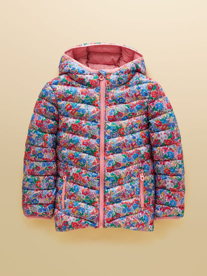 Joules Cairn Girls Pink Ditsy Showerproof Padded Coat
