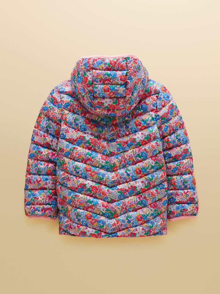 Joules Cairn Girls Pink Ditsy Showerproof Padded Coat