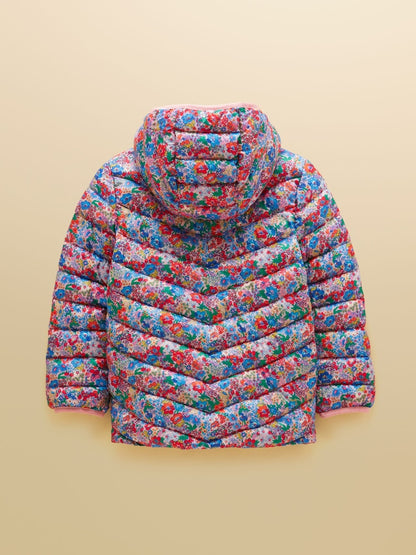 Joules Cairn Girls Pink Ditsy Showerproof Padded Coat