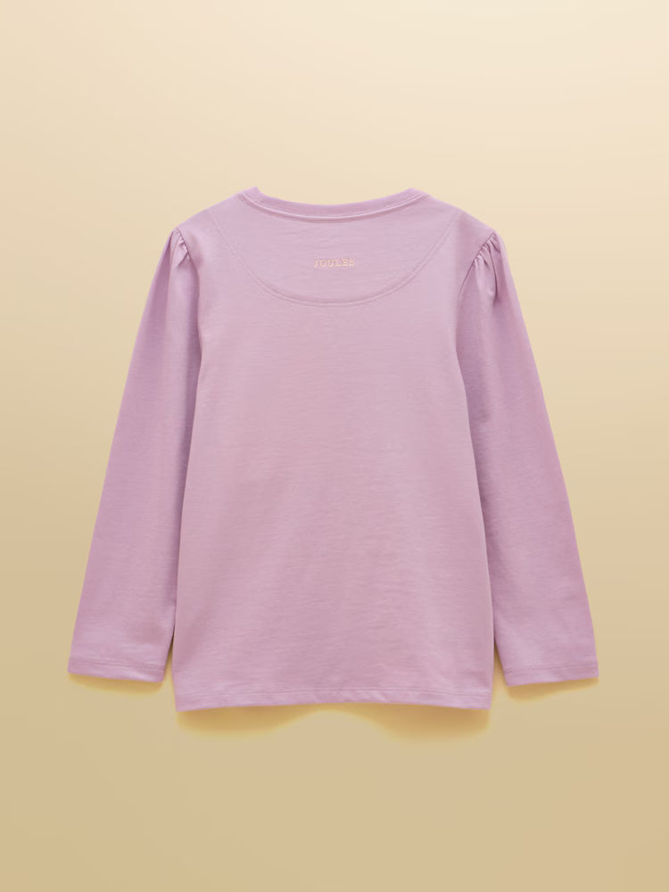Joules Ava Girls Lilac Purple Applique Long Sleeve Tee