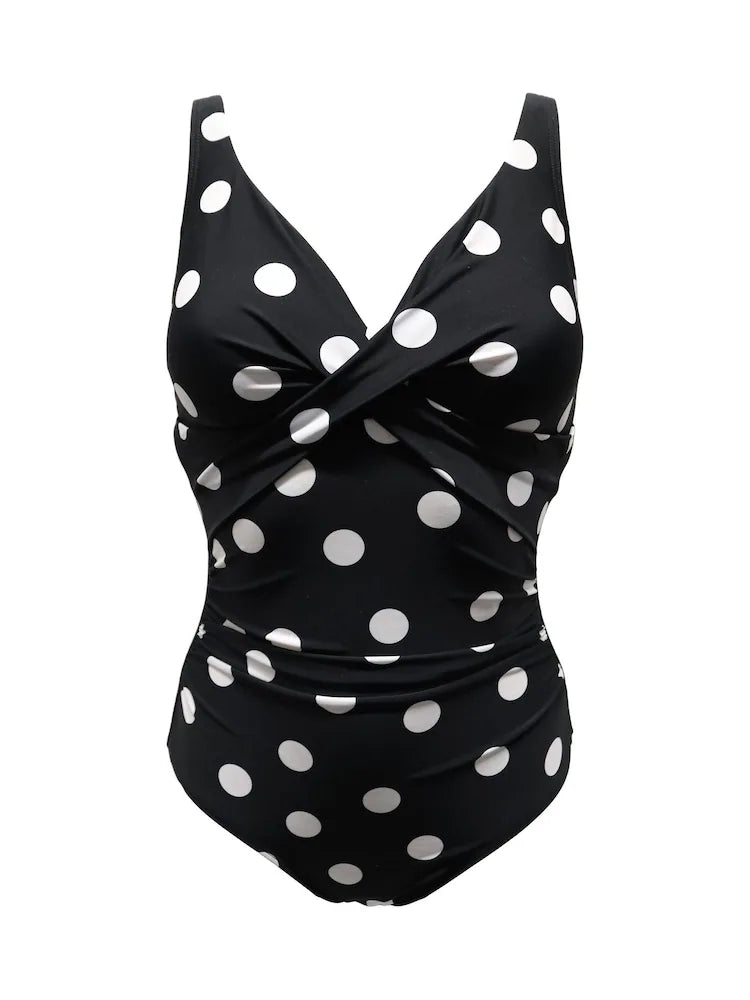 Pour Moi Free Spirit Twist Front Tummy Control Swimsuit - Black Spot