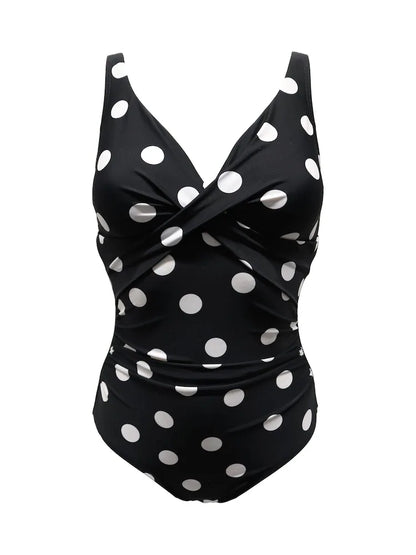 Pour Moi Free Spirit Twist Front Tummy Control Swimsuit - Black Spot