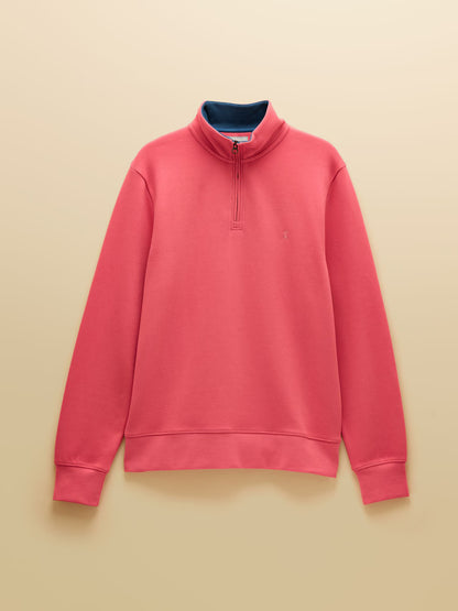 Joules Alistair Pink French Ribbed Knit Quarter Zip Sweatshirt