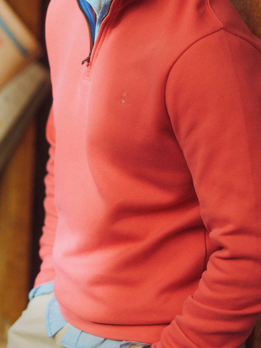 Joules Alistair Pink French Ribbed Knit Quarter Zip Sweatshirt