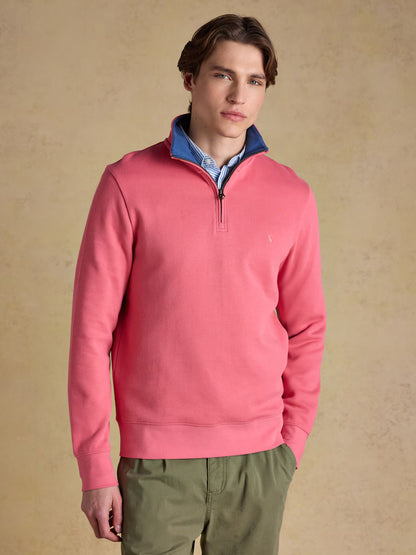 Joules Alistair Pink French Ribbed Knit Quarter Zip Sweatshirt