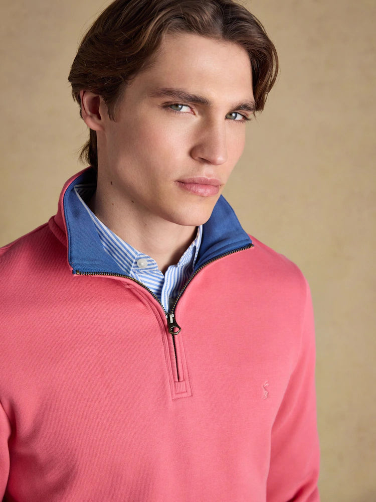 Joules Alistair Pink French Ribbed Knit Quarter Zip Sweatshirt