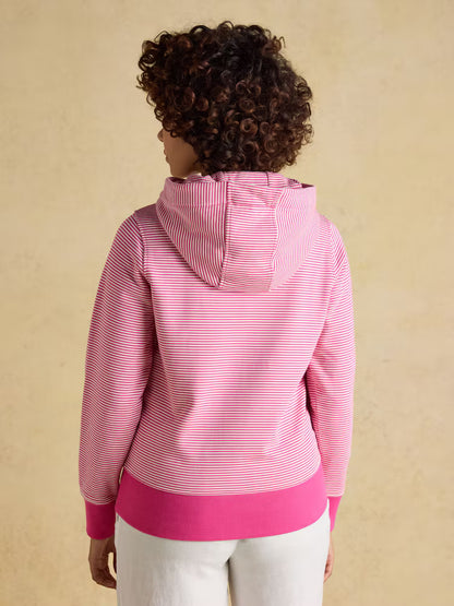Joules Rushton Pink & White Striped Cotton Hoodie