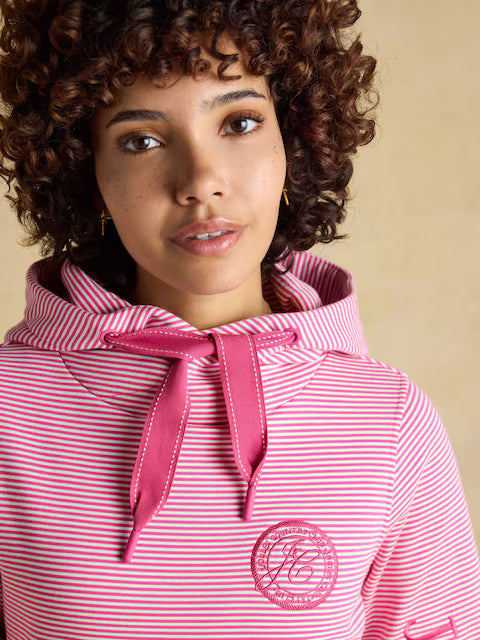 Joules Rushton Pink & White Striped Cotton Hoodie