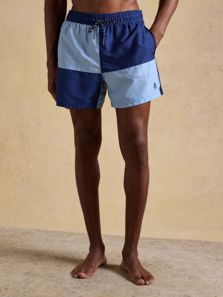 Joules Overton Multi Rugby Style Swim Shorts in Blue and Navy