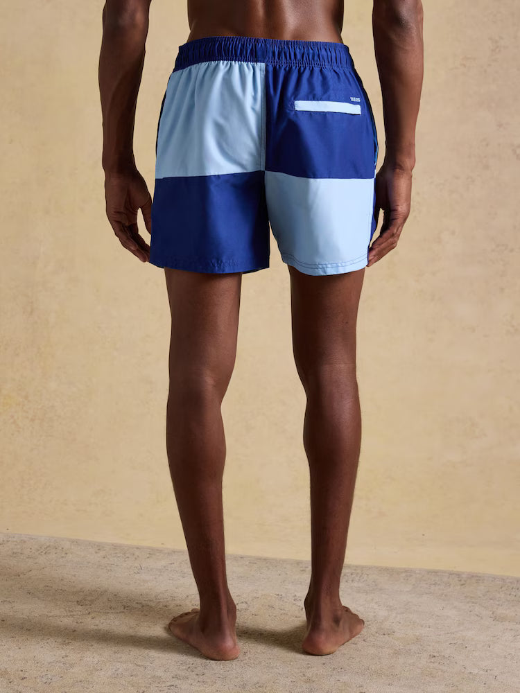Joules Overton Multi Rugby Style Swim Shorts in Blue and Navy