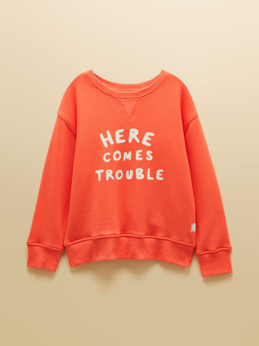 Joules Sundaze Slogan Crew Neck Sweatshirt in Orange