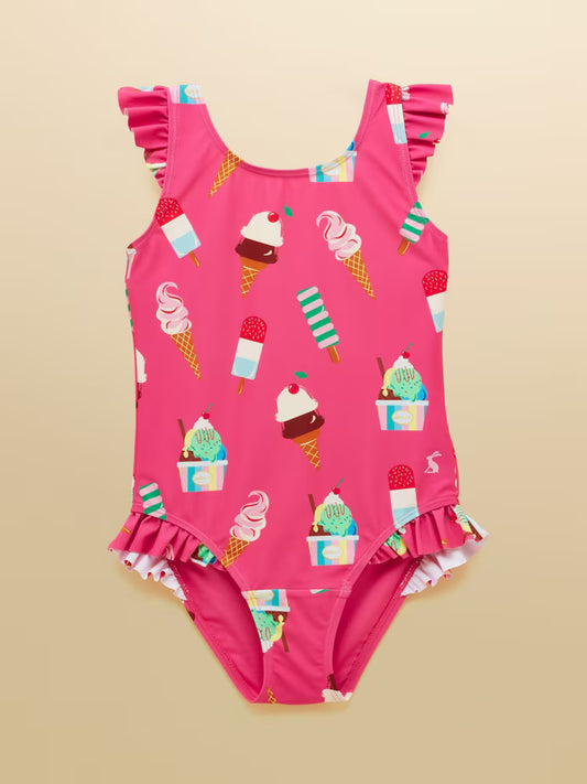 Joules Girls' Splash Pink Ice Cream Swimming Costume