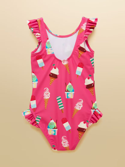 Joules Girls' Splash Pink Ice Cream Swimming Costume