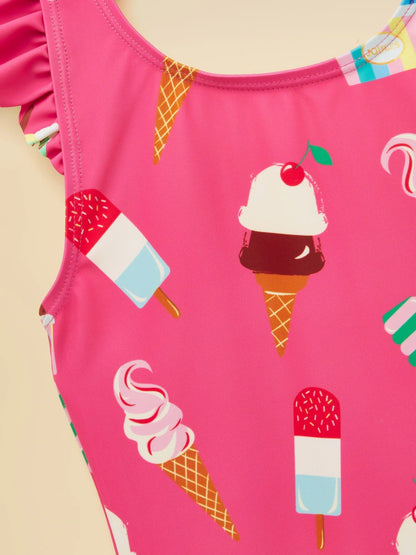 Joules Girls' Splash Pink Ice Cream Swimming Costume