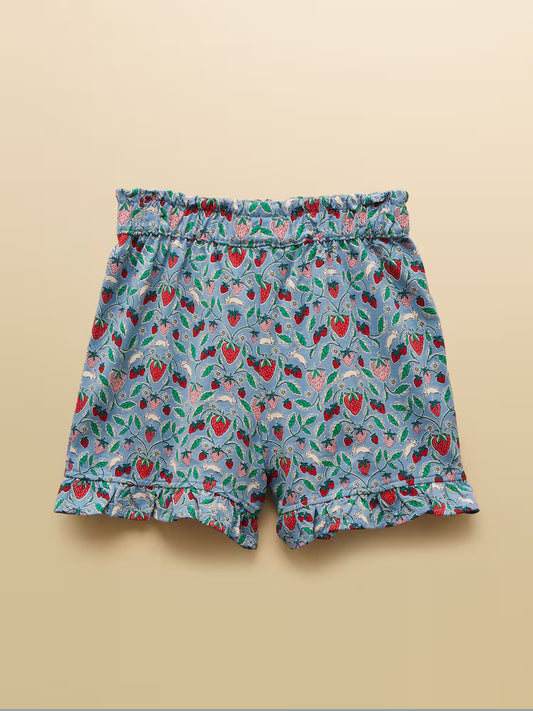 Joules Girls' Daisy Blue Strawberry Jersey Frill Shorts