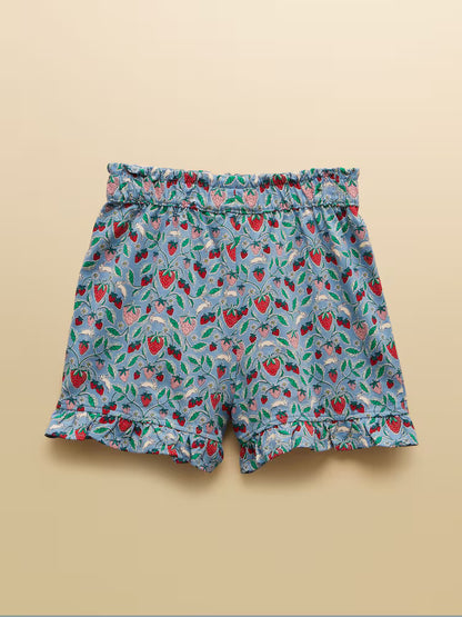 Joules Girls' Daisy Blue Strawberry Jersey Frill Shorts