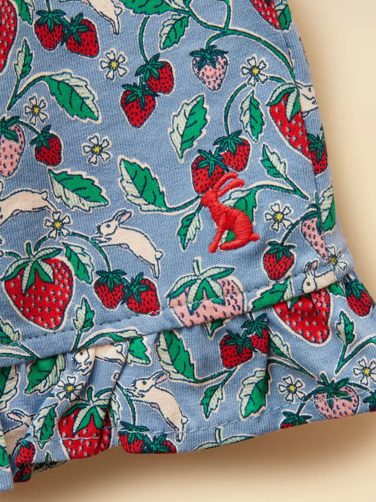 Joules Girls' Daisy Blue Strawberry Jersey Frill Shorts
