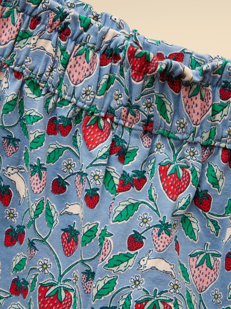 Joules Girls' Daisy Blue Strawberry Jersey Frill Shorts