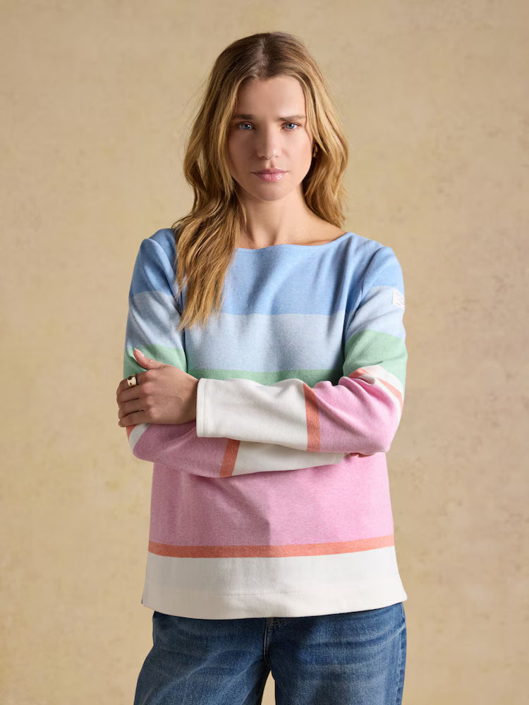 Joules Harbour Multi Stripe Boat Neck 100% Cotton Breton Top