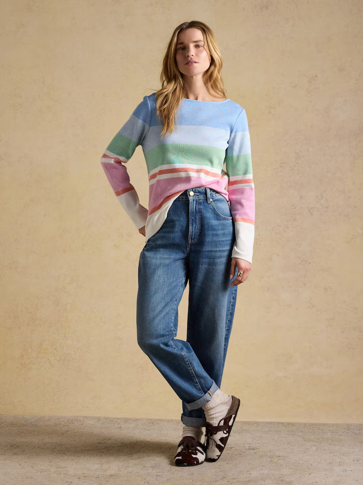 Joules Harbour Multi Stripe Boat Neck 100% Cotton Breton Top