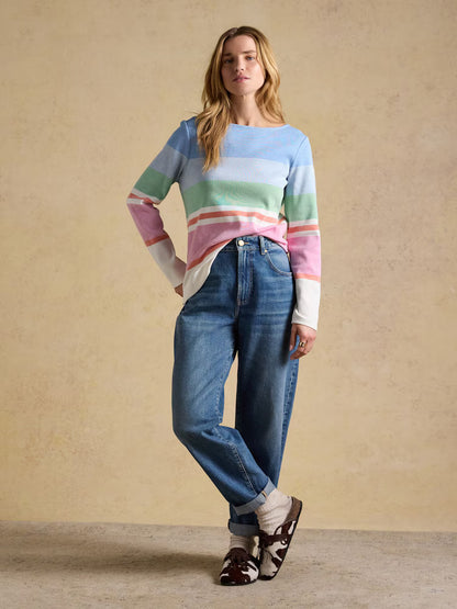 Joules Harbour Multi Stripe Boat Neck 100% Cotton Breton Top