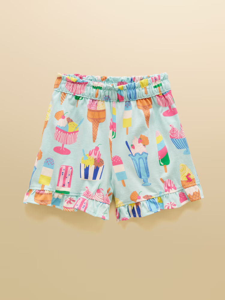 Joules Daisy Girls Frill Jersey Shorts in Blue