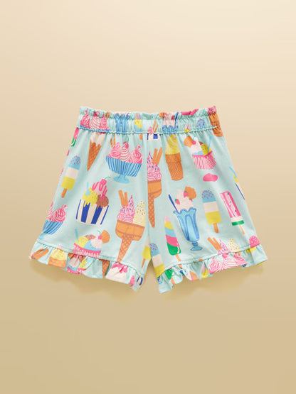 Joules Daisy Girls Frill Jersey Shorts in Blue