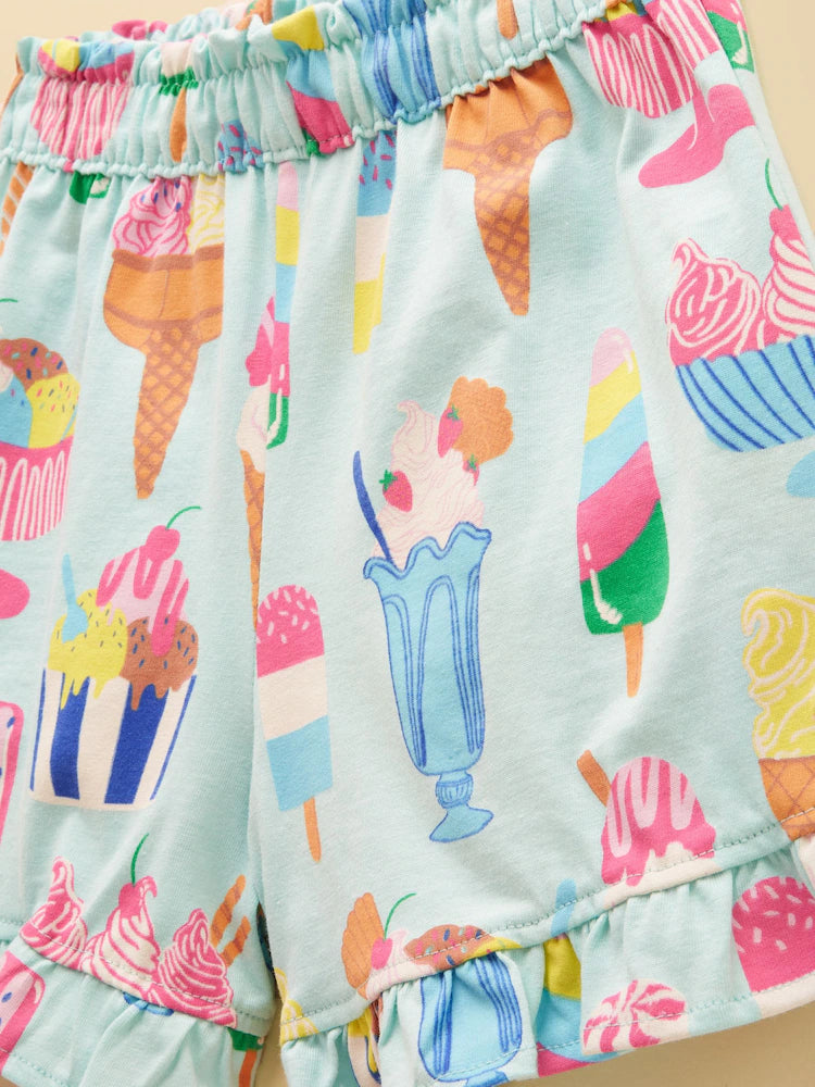 Joules Daisy Girls Frill Jersey Shorts in Blue