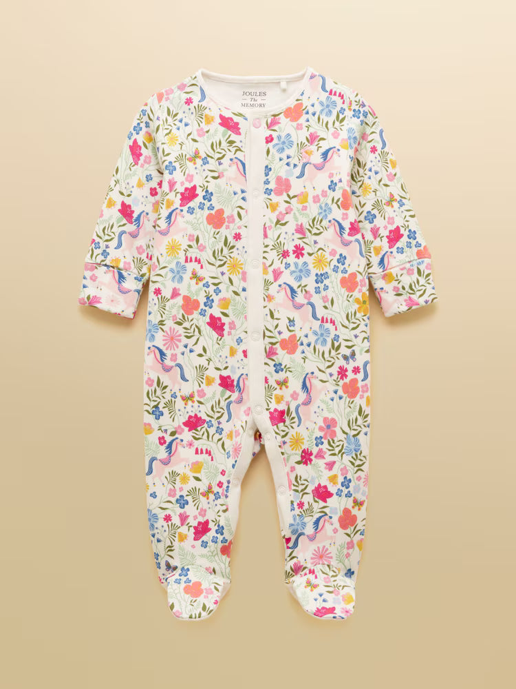 Joules Razamataz Cotton Babygrow in Cream Horse