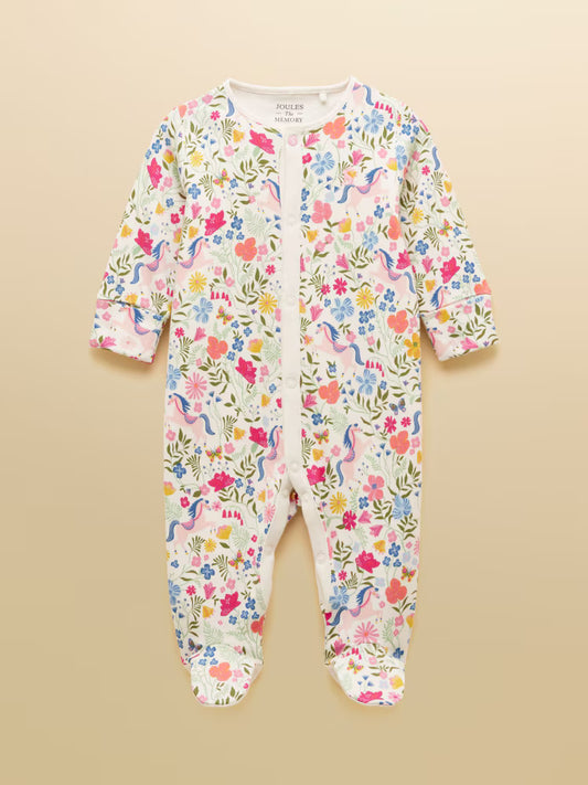 Joules Razamataz Cotton Babygrow in Cream Horse
