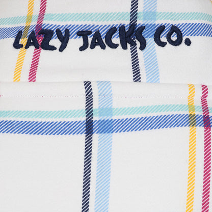 Lazy Jacks Plaid Button Neck Sweatshirt in Watercolours
