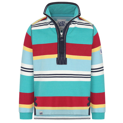 Lazy Jacks Boys Stripes 1/4 Zip Sweatshirt in Aquarius