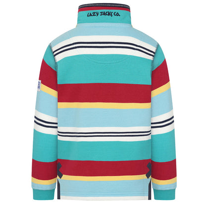 Lazy Jacks Boys Stripes 1/4 Zip Sweatshirt in Aquarius