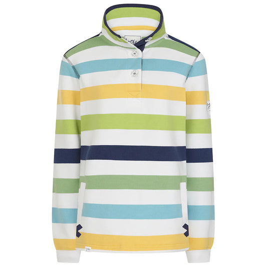 Lazy Jacks Striped Button Neck Sweatshirt in Greens