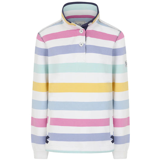 Lazy Jacks Striped Button Neck Sweatshirt in Watercolour