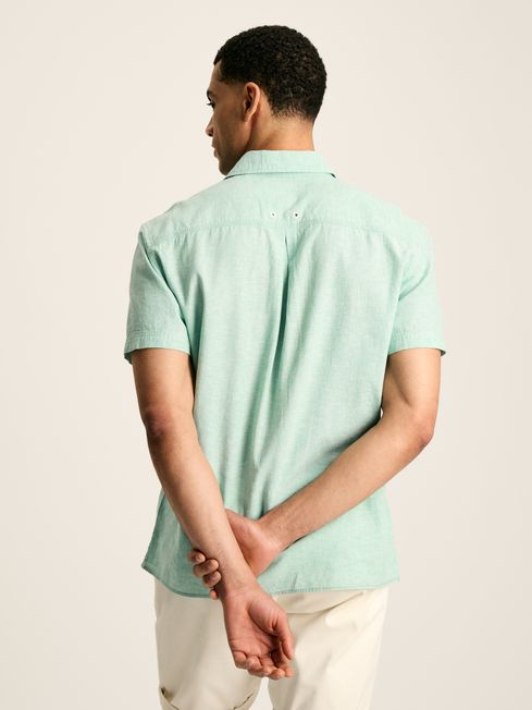 Joules Linen Blend Plain Short Sleeve Shirt in Green