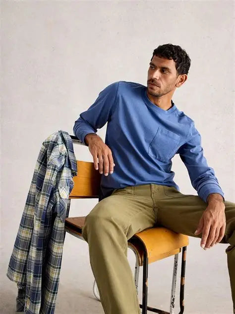 White Stuff Accleton Long Sleeve Tee in Mid Blue